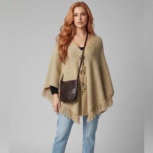 2 Piece Set | Faux Snake Skin Crossbody Bag | Oversized Fringe Sweater Poncho